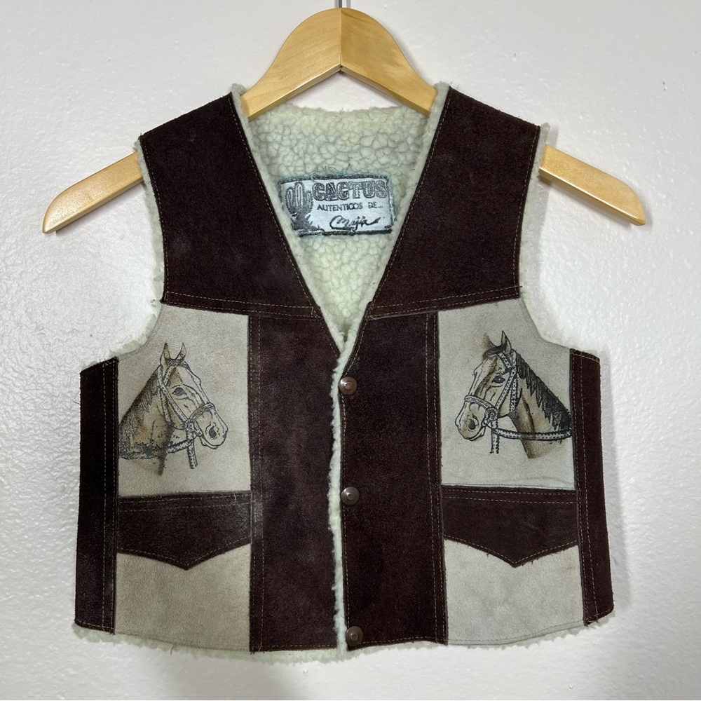 Cactus Authenticos Leather Horse Print Western Vest - Picture 2 of 9
